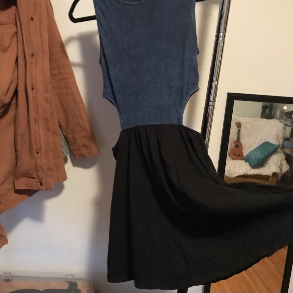 Denim top & Black dress